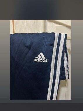 adidas Navy Joggers with White Stripe Accents